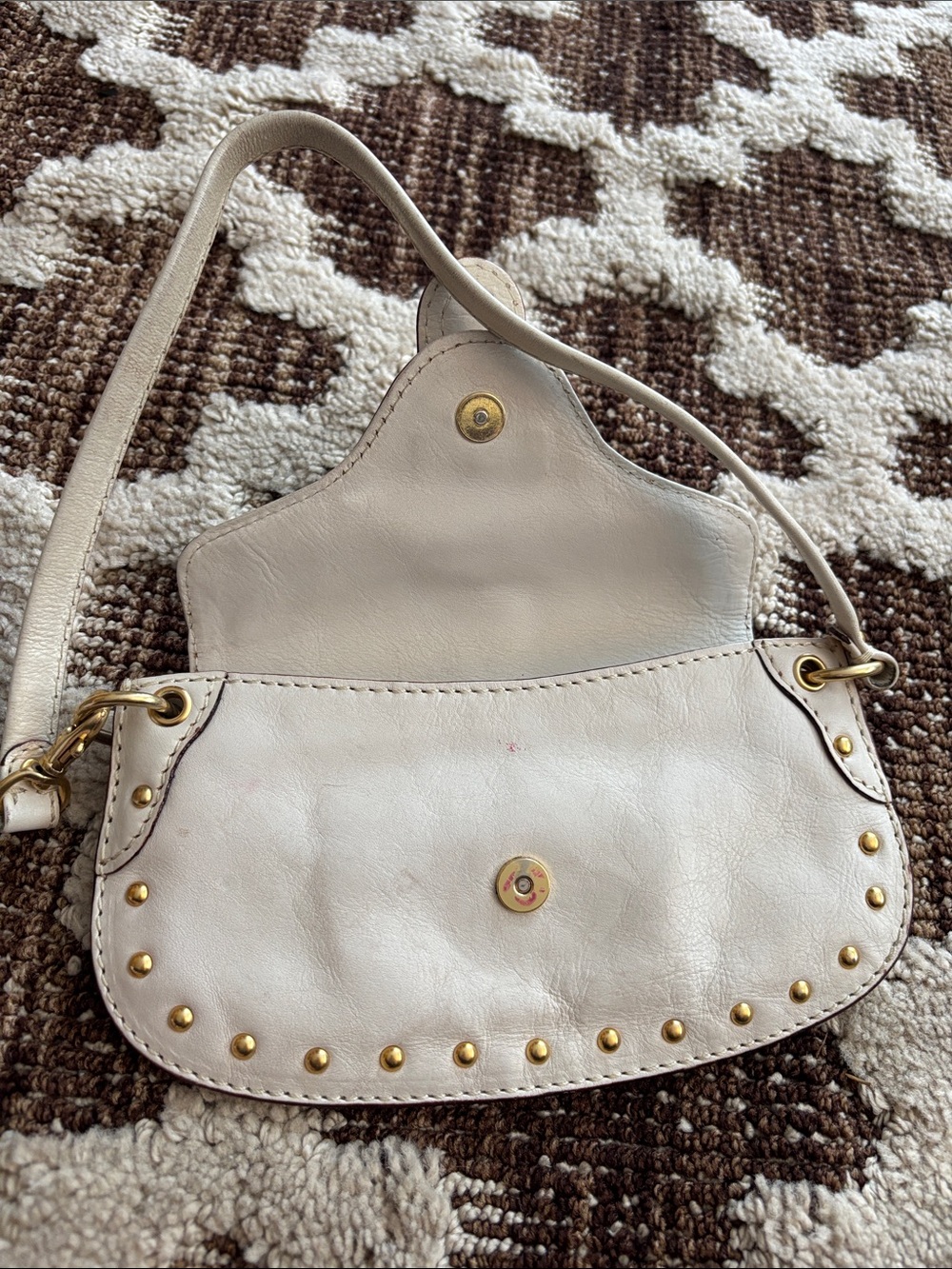 Michael Kors Vanilla Leather Berkley Wristlet Studded Handbag Cellphone Bag - Picture 9 of 15